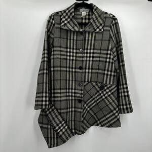 Moonlight Jacket Womens Medium Gray Black Plaid‎ Asymmetrical Button Up Made USA